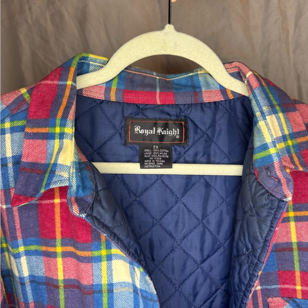 Vintage 90s streetwear men’s 2XL Royal Knight plaid flannel shirt, jacket.